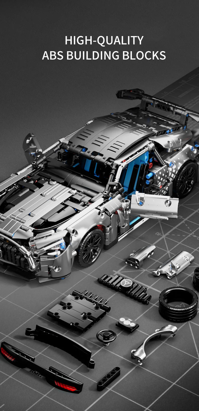 Masondi 1:14 Scale Racing Car Building Blocks Set - 1466PCS Model Kit for Boys & Adults Collectible Birthday Gift