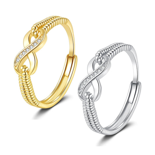 Amazon European and American Fashion Women's Engagement Ring Wish Hot Sale Personalized Creative Diamond-Encrusted Figure-8 Ring Wholesale