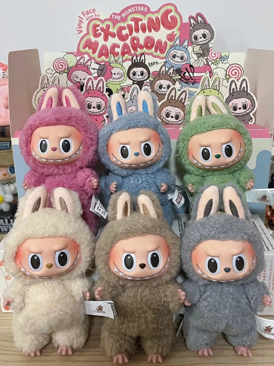 Labubu V1 V2 V3 Series Genuine The Monsters Blind Box Macaron Sitting Party Vinyl Face Doll Trendy Pendant Ornament Toys Gift