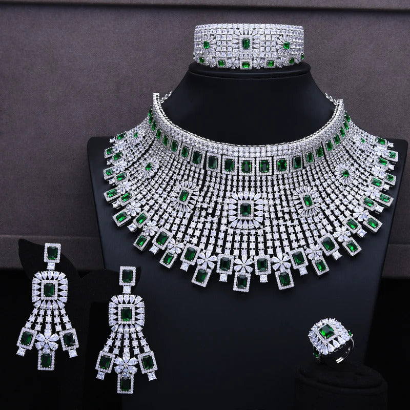 GODKI Luxury 4PCS Chokers Necklace Earring Sets Cubic Zirconia jewelry Sets for women Wedding Indian Bridal Jewelry Sets 2021