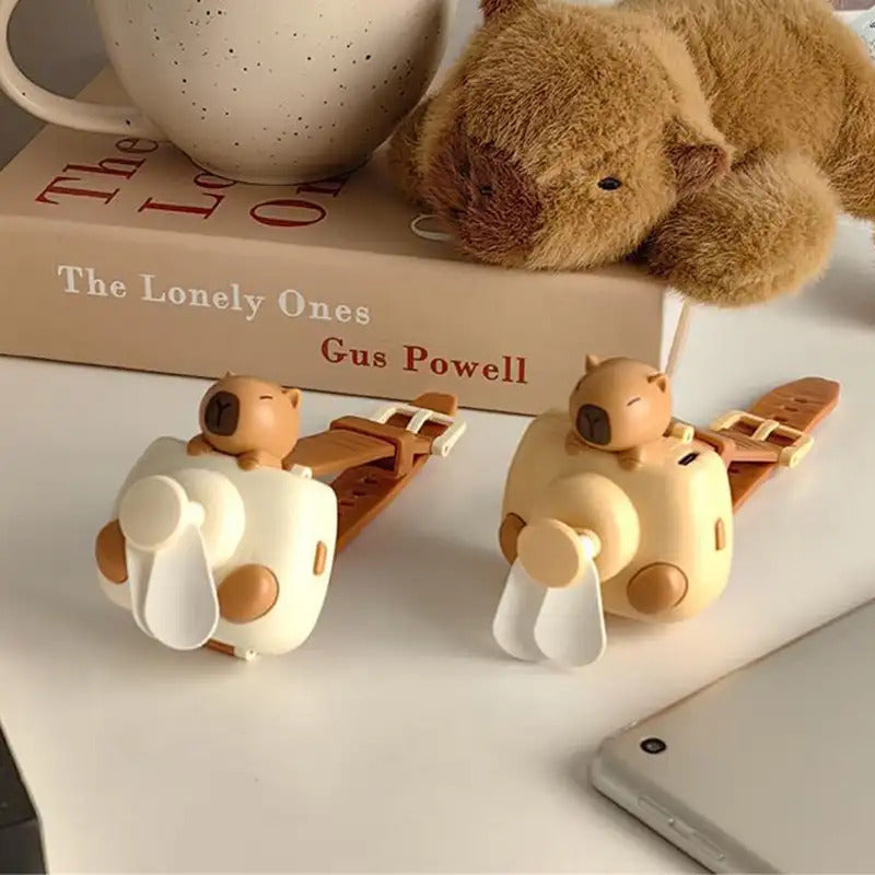 Mini Electric Fans Rechargeable Capybara Shaped Wrist Fan Kawaii Carpincho Foldable Design for Daily Use Outdoor Essentials