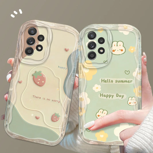Green And Sweet Flowers For Samsung S24 S23 S21 S20 Ultra Plus FE A73 A72 A71 A51 A31 A05S A05 A04 5G Wave Oil Funda Phone Case
