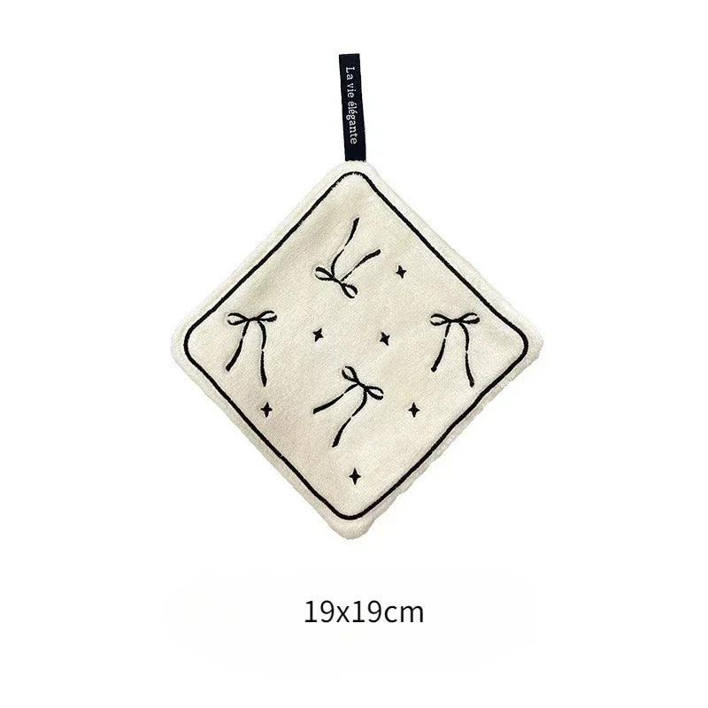 Double-layered Bow Pattern Thick Hand Towel Cleaning Cloths  Absorbent Hanging Towel Home Decoration Kitchen Accessories