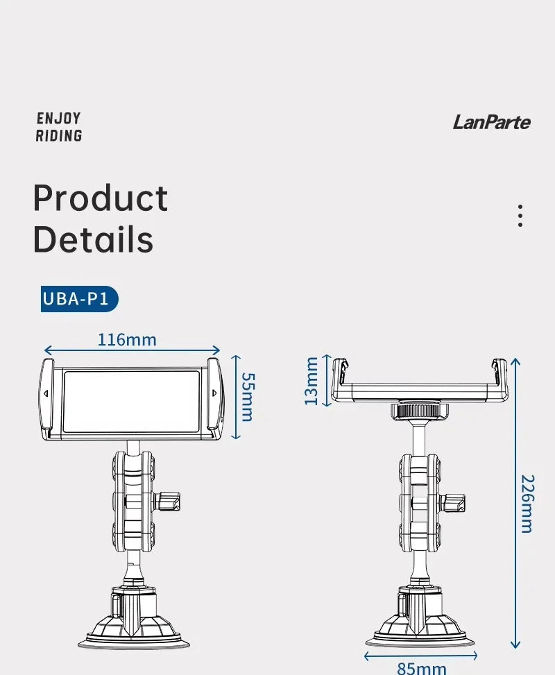 Aluminum Alloy Car Tablet Holder, 360° Rotatable Adjustable Stand with Strong Suction Cup Mount for 4-12.9" Tablets/Phones