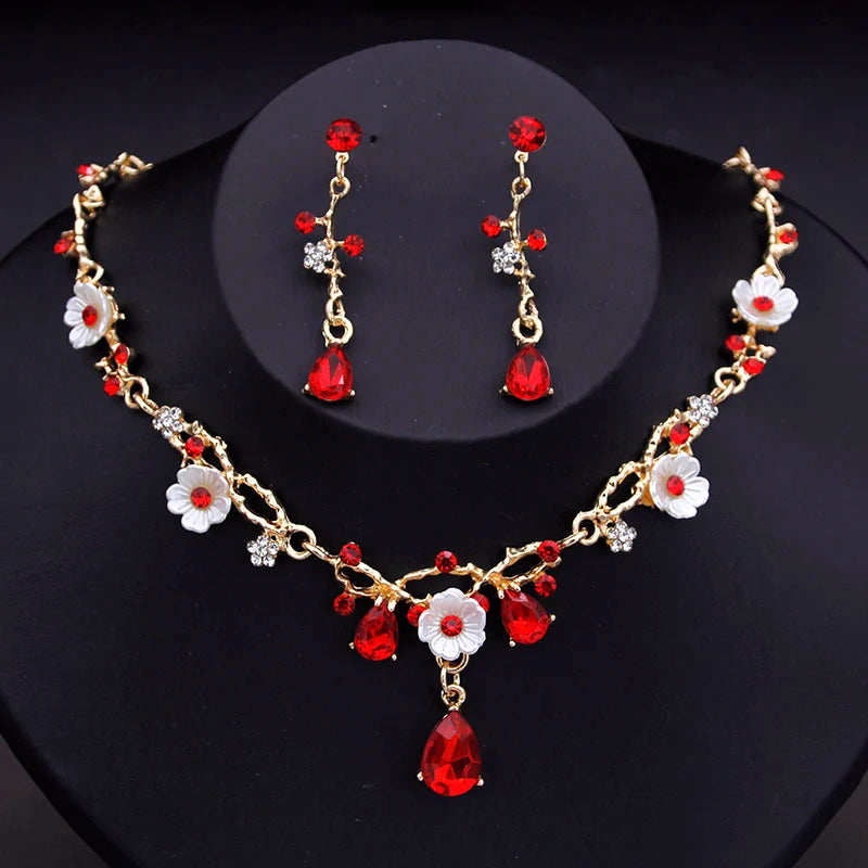 Gorgeous Crystal Bride Jewelry Sets for Women Luxury Flower Choker Necklace Earrings Wedding Dress Bridal Necklace Sets Fashion