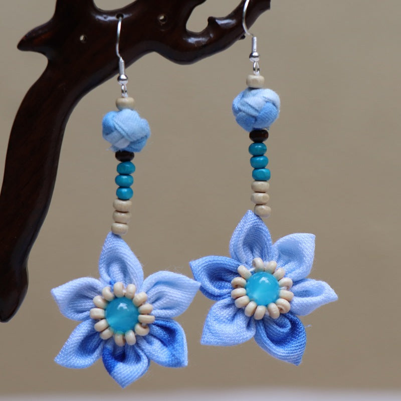 Ethnic style blue tie-dye earrings hand-woven tie-dye earrings travel companion gift