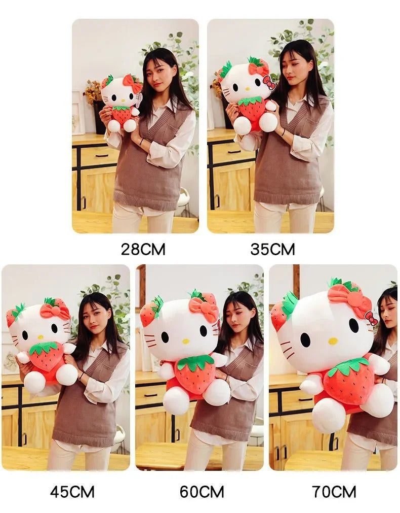 22cm Sanrio KT Cat Plush Toys Kawaii Strawberry KT Cat Plush Doll Home Decor Plushie Toy Girl Birthday Gift