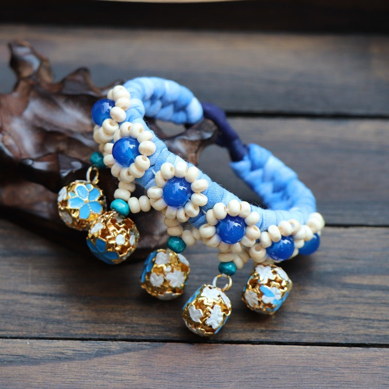 Blue Tie Dye Cloth Bracelet Dali Lijiang Hot Sale Hand-stitched Flower Fabric Bracelet Bracelet