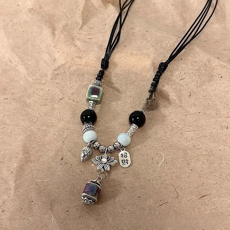 Ceramic Necklace New Chinese Ethnic Style Retro Ceramic Butterfly Beaded Clavicle Chain