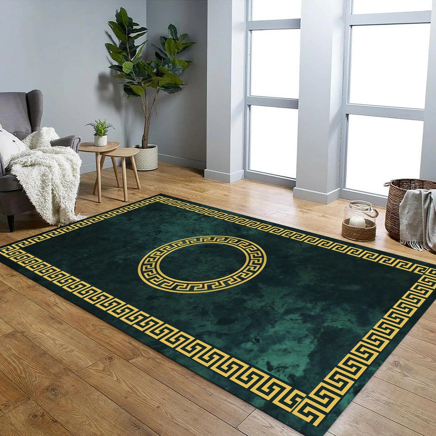 Green and Gold Ancient Greek Wave Rug Greek Mythology Modern Light Luxury Rug Printed Carpet Home Decor Living Room Rug Area Rug