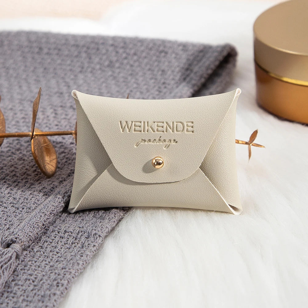 Custom Logo Embossed PU Leather 50/100pcs 5x7cm Gold Jewelry Bag Rings Earrings Necklaces Button Organizer Storage Gift Pouch