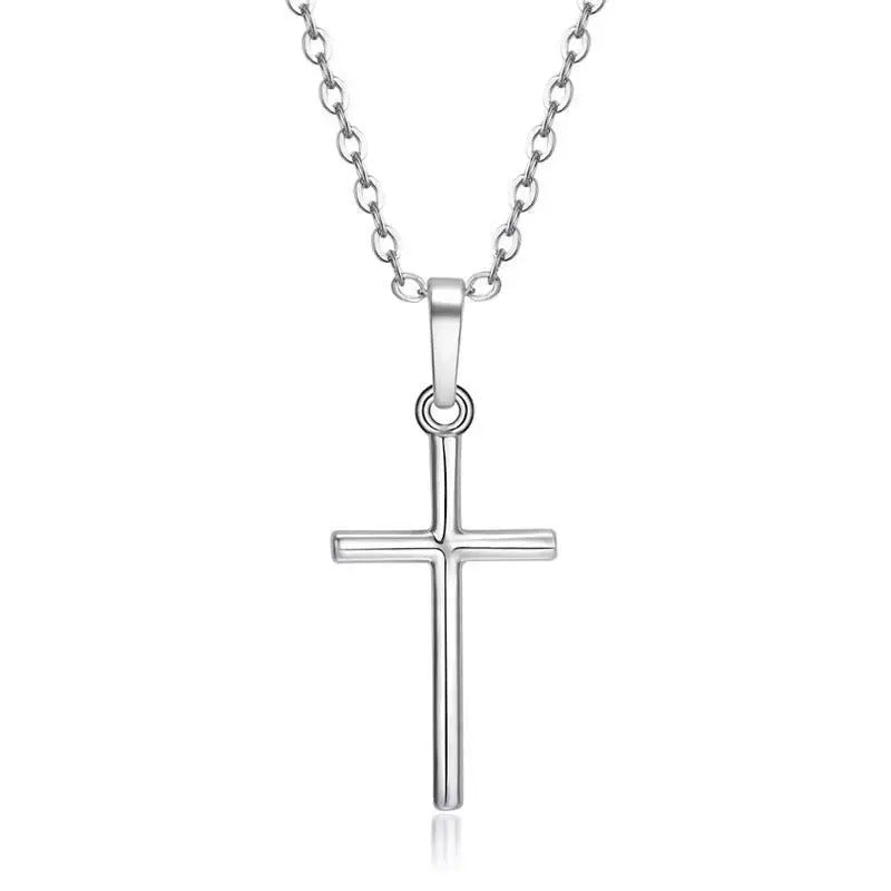 Fashion Christian Jesus Cross Necklaces Silver Color Long Chain Simple Pendants For Women Men Jewelry Gifts Dropshipping