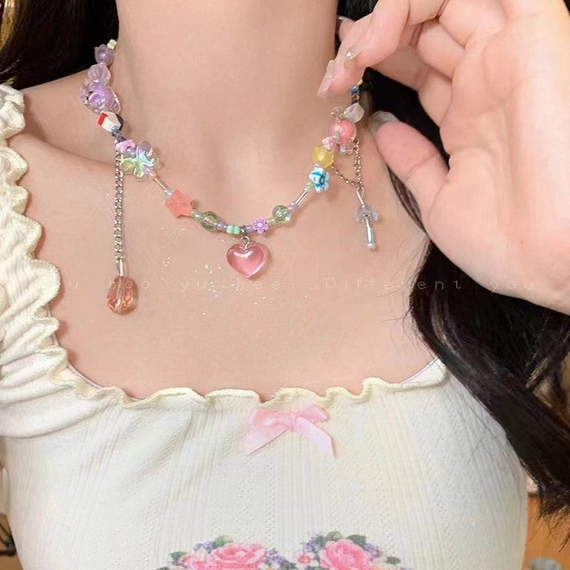2025New Dopamine Color Apple XINGX Beaded Necklace Internet Celebrity Light Luxury Minority Summer Colorful Clavicle Chain