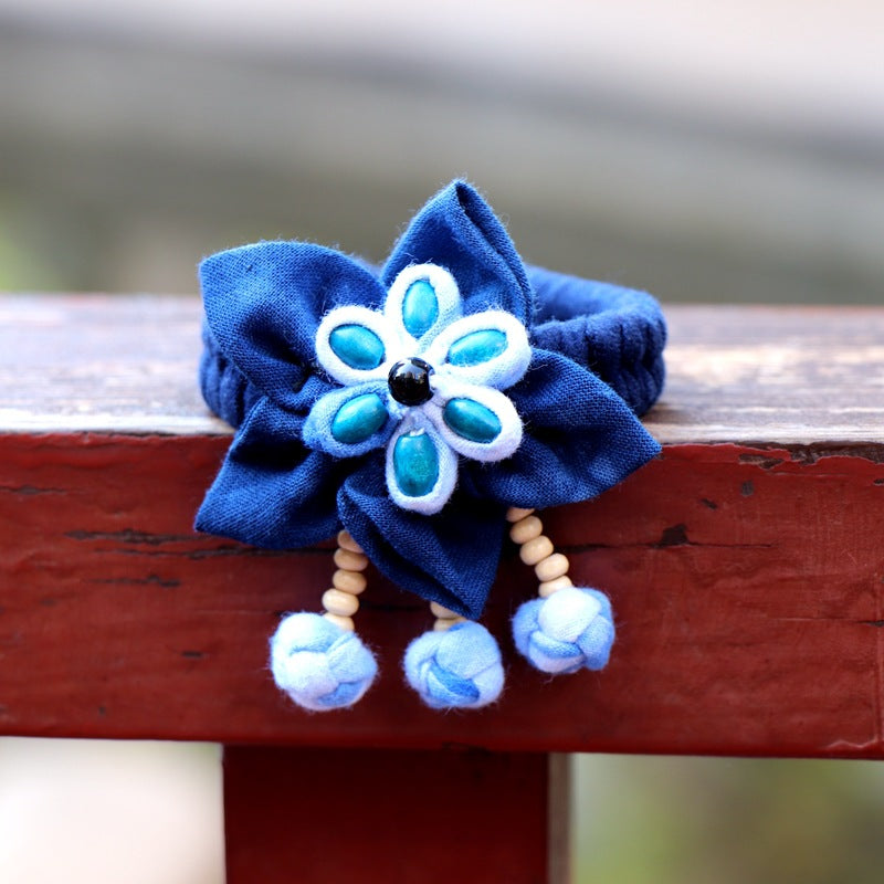 Blue Tie Dye Cloth Bracelet Dali Lijiang Hot Sale Hand-stitched Flower Fabric Bracelet Bracelet