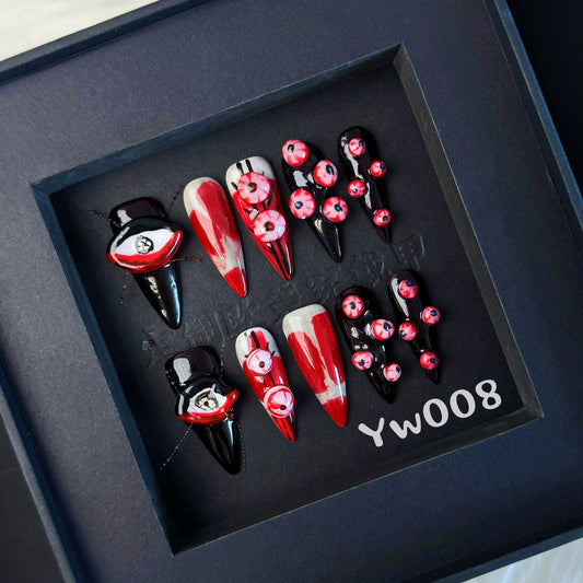 Halloween Style European and American Long Wearable Nails Exaggerated Metal Plastic Style Handmade New Nail Stickers Finished Products Wholesale