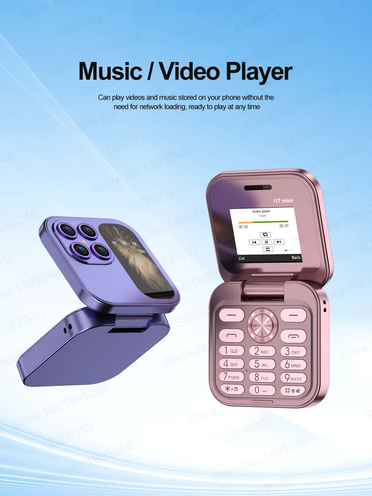 SERVO i17 Mini Dual SIM Card Fold Mobile Phone 2G Network Video Player Flashlight FM Radio Magic Voice Small Box Flip Cellphones