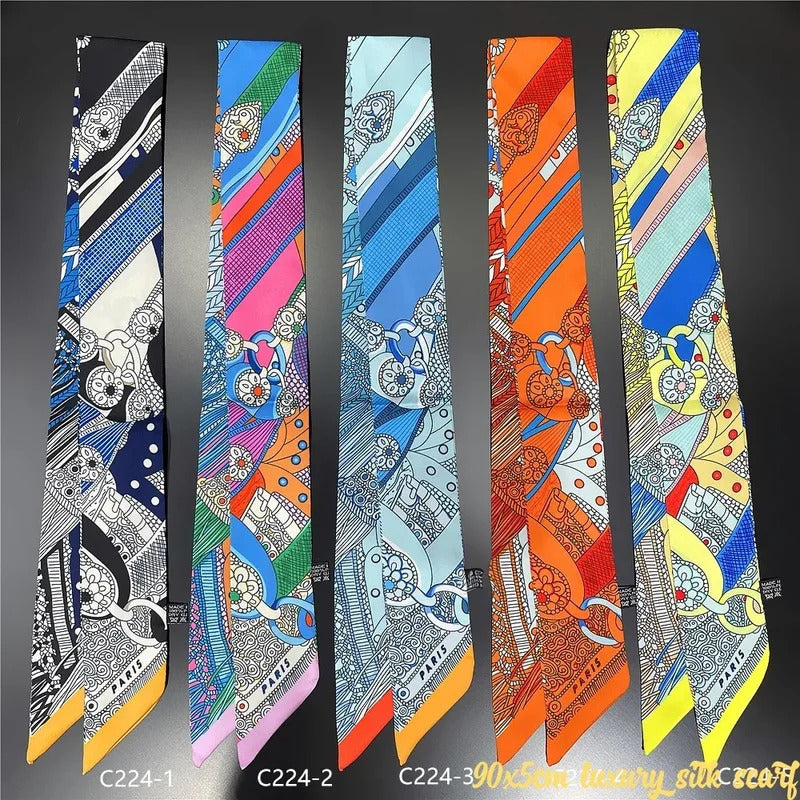 Fashion New Women's Twill Decorative Ribbon Small Scarf Binding Bag Handle Ribbon Hair Band Small Scarf Headband Scarf for Women