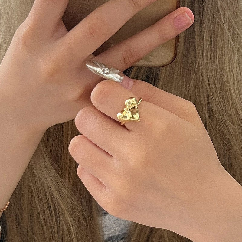 Sand Gold Opening Adjustable Frosted Ring Women's Fashion Sweet Light Luxury Niche Exquisite Ring Ancient Design