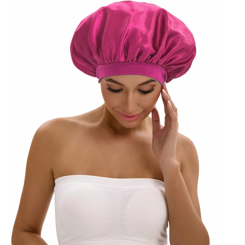 Satin Bonnet with a Wide Brim Perfect for Everyday Use During Showers.