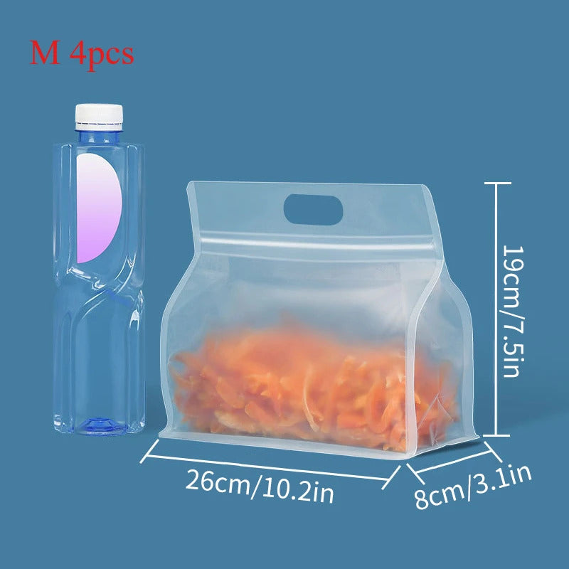 4PC PET Food Storage Bag Stand Up Zip Shut Bags Reusable Ziplock Saran Wrap Plastic Bags Leakproof Food Fresh-keeping Packaging