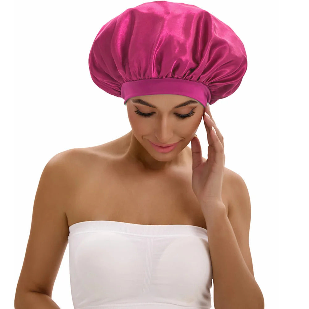 Satin Bonnet with a Wide Brim Perfect for Everyday Use During Showers.
