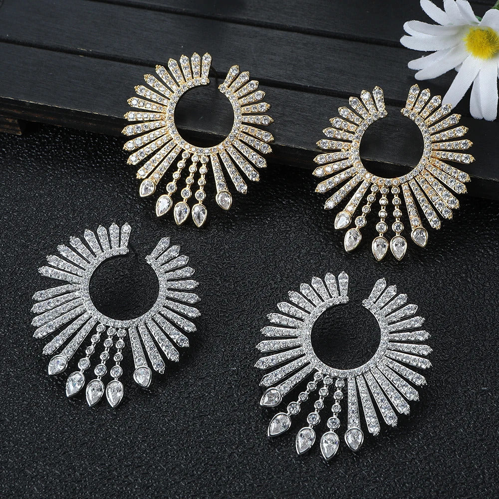 Luxury Women's Geometric Waterdrop Cube Zircon Dubai Bridal Banquet Earrings Jewelry Accessories E1618