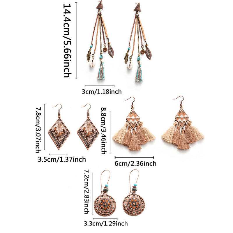 Earrings Bohemian Hair Long Tassel Shell Horn Sunflower Earrings