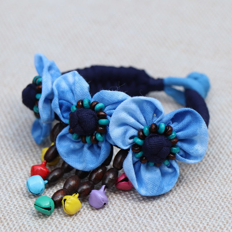 Blue Tie Dye Cloth Bracelet Dali Lijiang Hot Sale Hand-stitched Flower Fabric Bracelet Bracelet