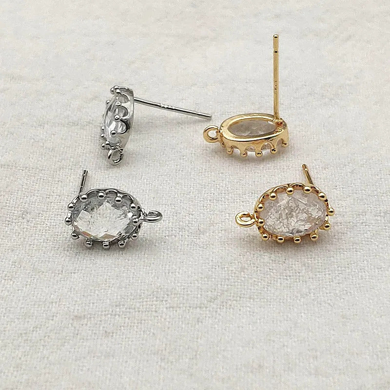 New Arrival! 12x8mm 50pcs Real Gold Plating Crystal Oval Earring Stud Connector For Handmade Earring DIY Parts Jewelry Findings