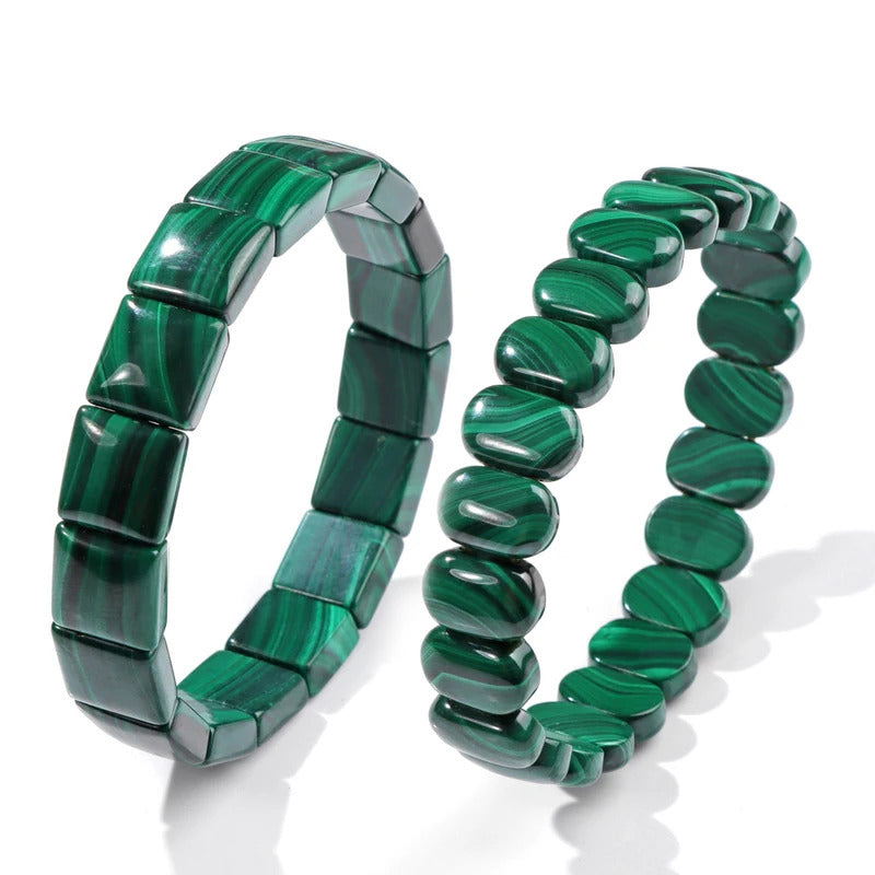 Natural Malachite Beads Bracelets for Women Men Oval Square Green Malachite Stone Chrysocolla Diabetes Relief Bracelet Jewelry
