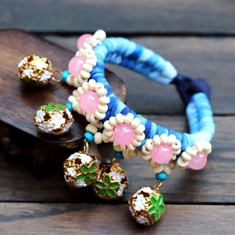 Blue Tie Dye Cloth Bracelet Dali Lijiang Hot Sale Hand-stitched Flower Fabric Bracelet Bracelet