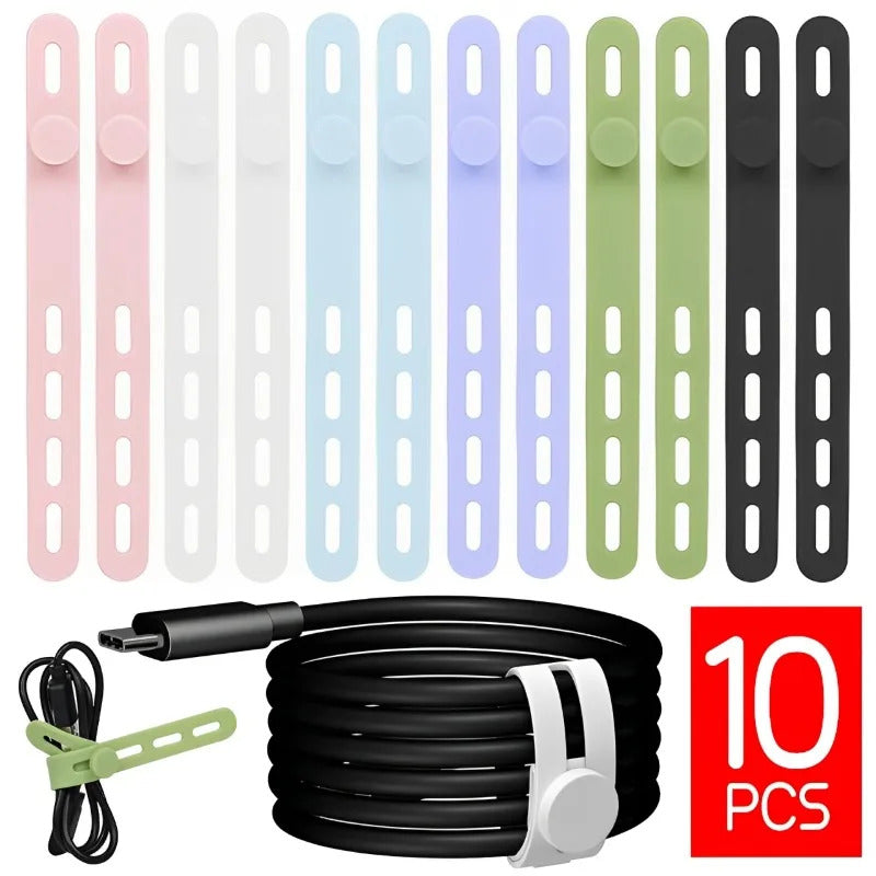 Silicone Cable Winder Charge Line Management Adjustable Straps Lock Cable Tie Straps for Home Office Reusable Data Wire Managers