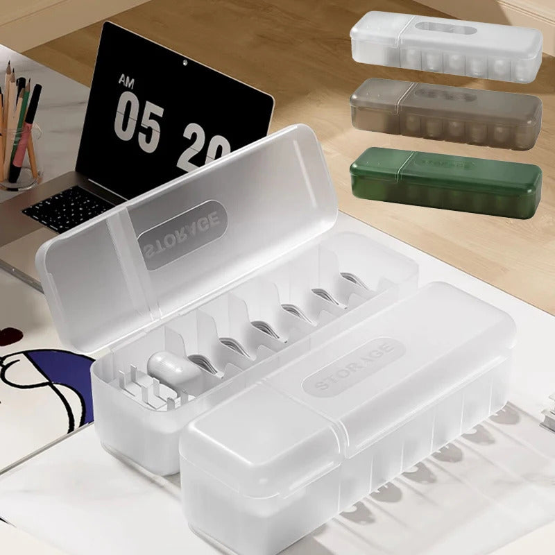 Data Cable Storage Box Double Open Lid Plastic 7 slots Dustproof Charger Plug Desktop Cable Box Hub Ornaments Home Storage Tools