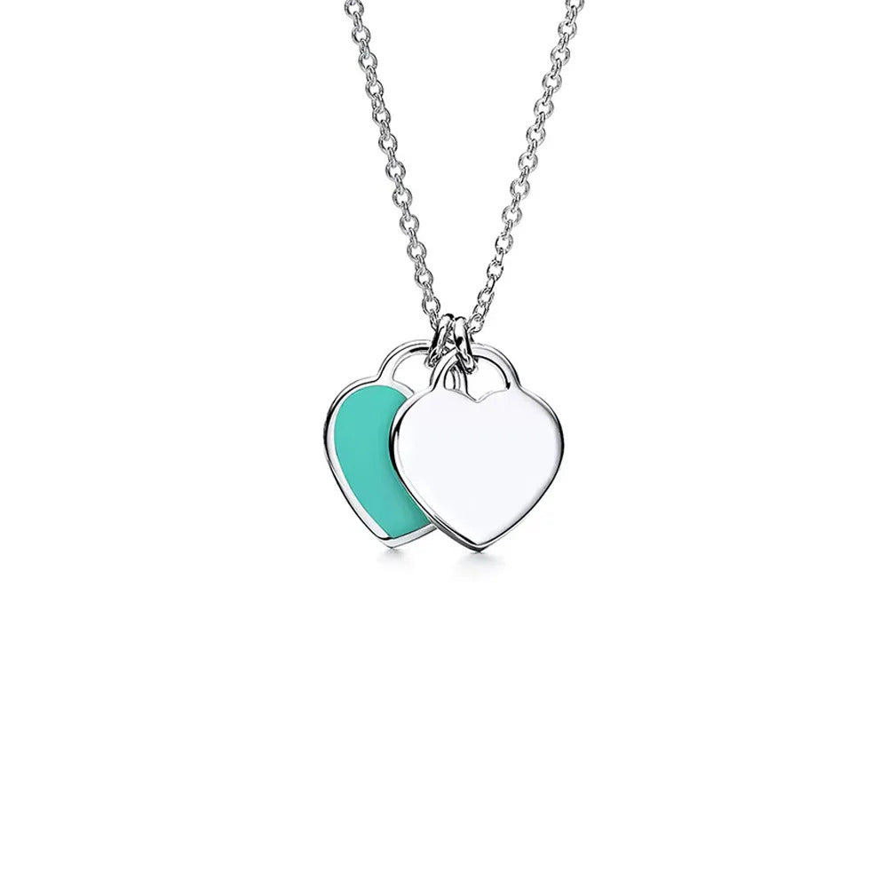 Designer 925 Silver Jewelry Necklace Woman Retro Heart-Shaped Enamel For Girls Cute Silver Bead Birthday Gift