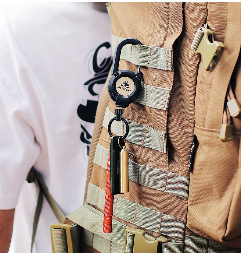 Outdoor Tactics Can Buckle Retractable Buckle Steel Wire Rope Multi-Functional Keychain Camping High Rebound Anti-Separation Rope Pull Peels