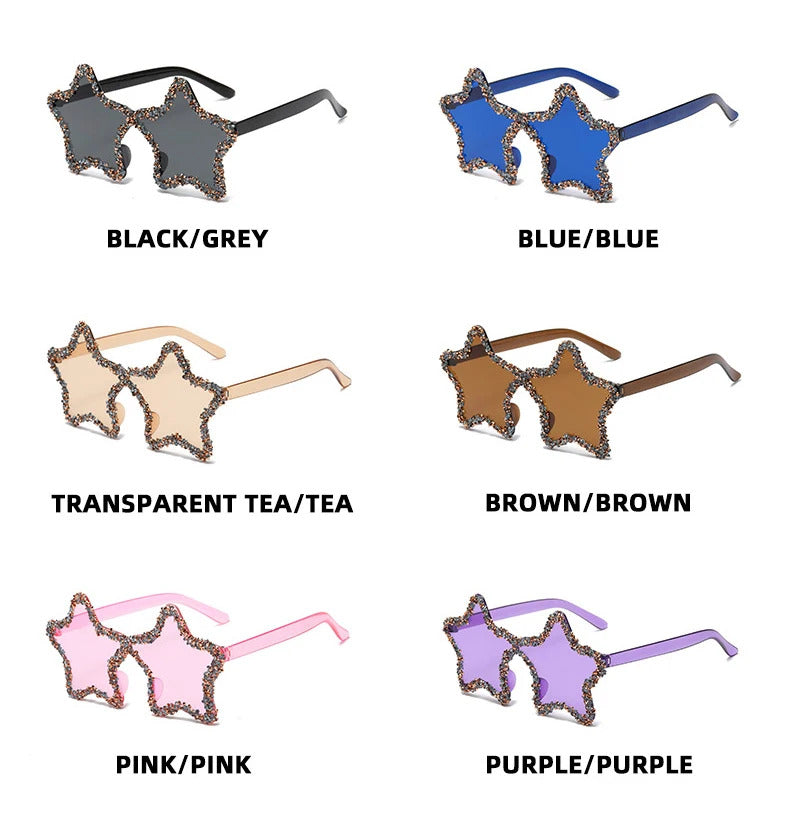 Luxury Diamond Star Shape Sunglasses Women Trends Rhinestone Shiny Sun Glasses Ladies Punk Rimless Style Eyewear gafas de sol