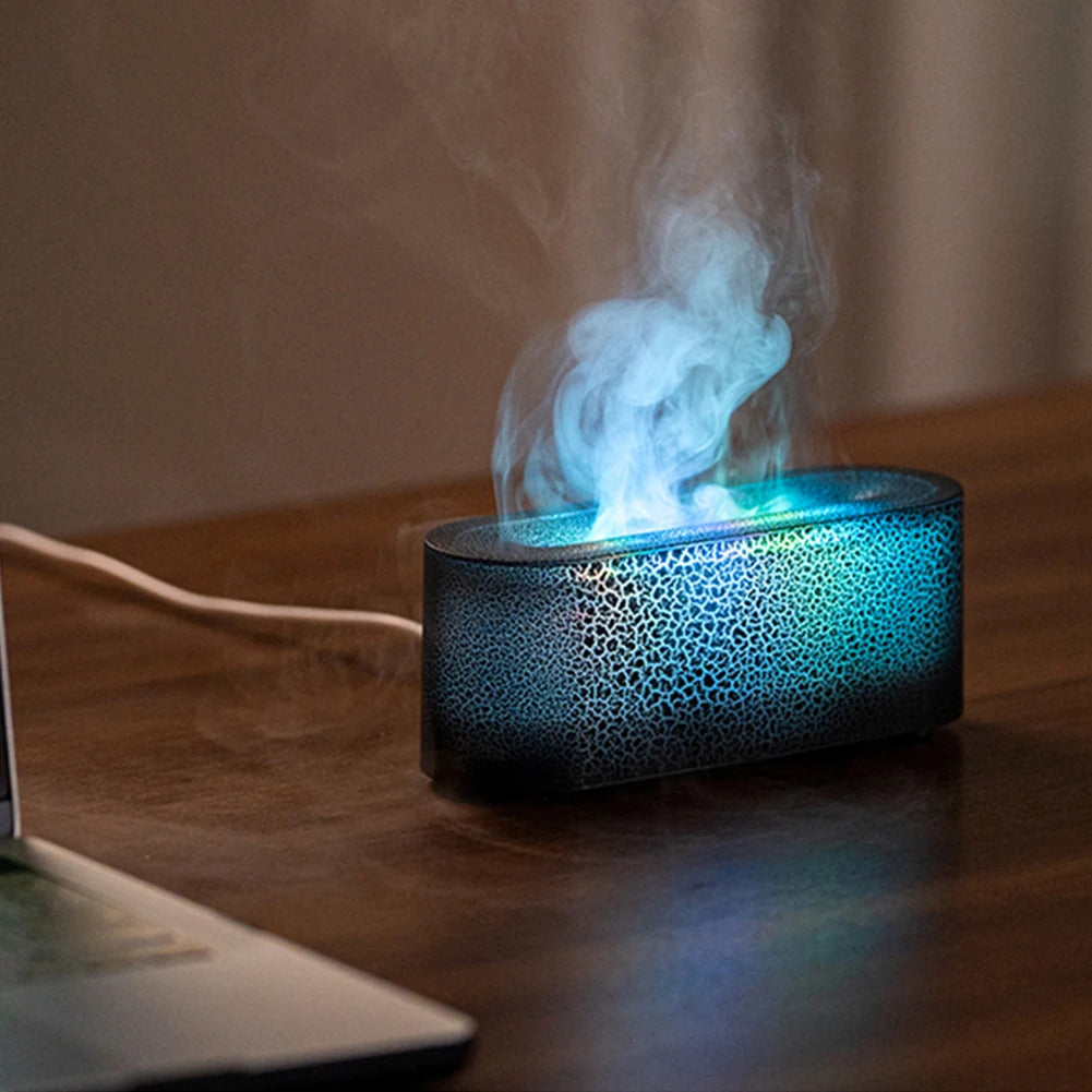 USB 7 Colorful Flame Aroma Diffuser Simulation Flame Humidifier Flame Aromatherapy Essential Oil Diffuser for Spa Yoga Gym