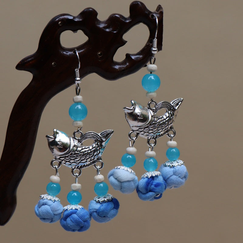 Ethnic style blue tie-dye earrings hand-woven tie-dye earrings travel companion gift