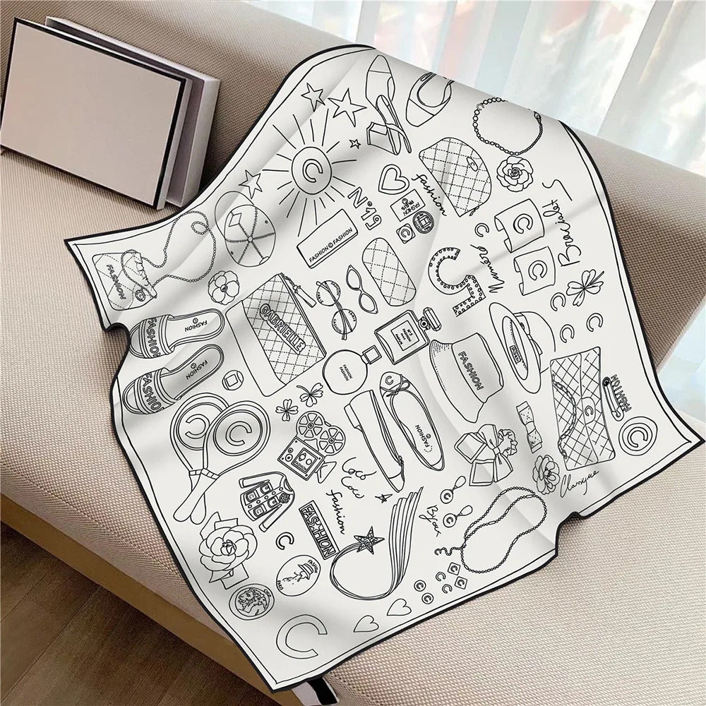 Fashion Graffiti Neckerchief Luxury Square Scarf for Women Silk Shawl Satin Hijab Wraps Hair Bands Headband Bandana Ribbon