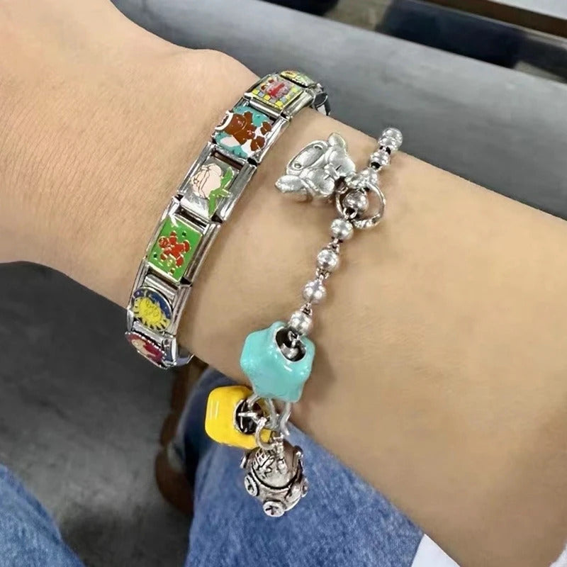 Fashion Pet Heart Flowers Sun Moon Zircon Gold Color Italian Charm Links Stainless Steel Fit 9mm Bracelet Jewelry DIY Making