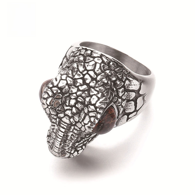 Titanium steel non-fading jewelry personalized fashion four-color dinosaur head ring men's light luxury non-fading high-level ring