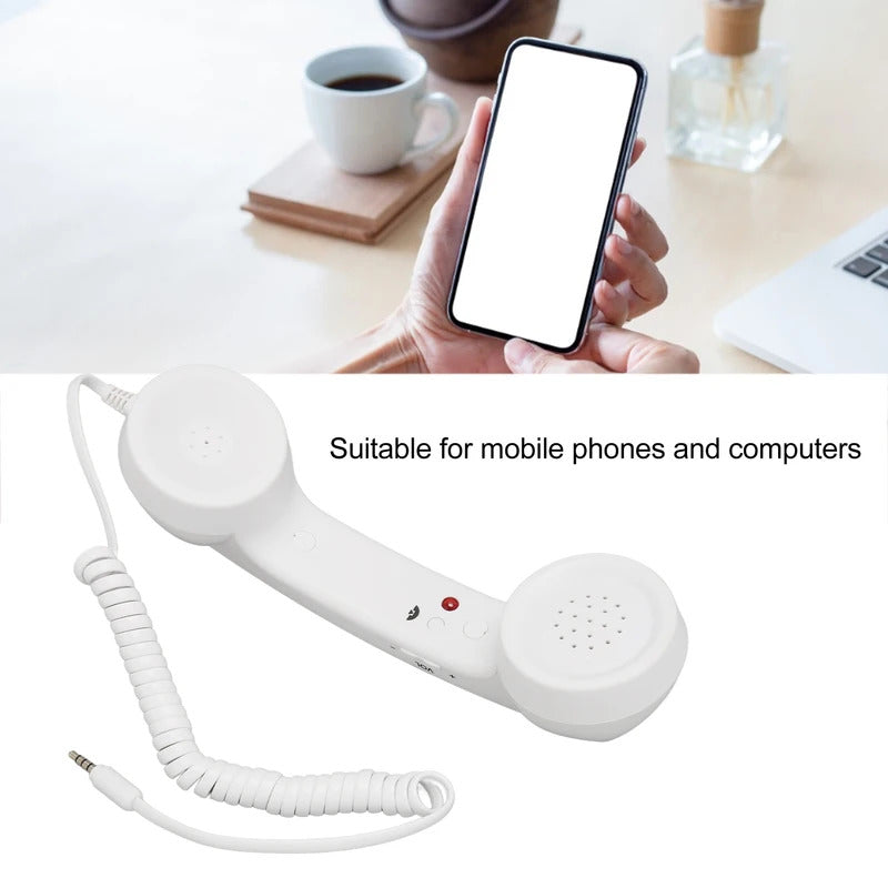 Handheld Phone Receiver Coiled Cord Radiation Proof Cell Phone Handset Clear Sound 3.5mm Plug Adjustable Volume for Smartphone