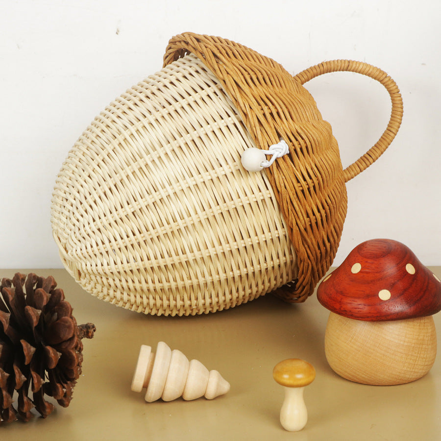 Acorn Handbag Handmade Rattan Mushroom Storage Box Children's Toy Basket Woven Storage Basket Photography Props