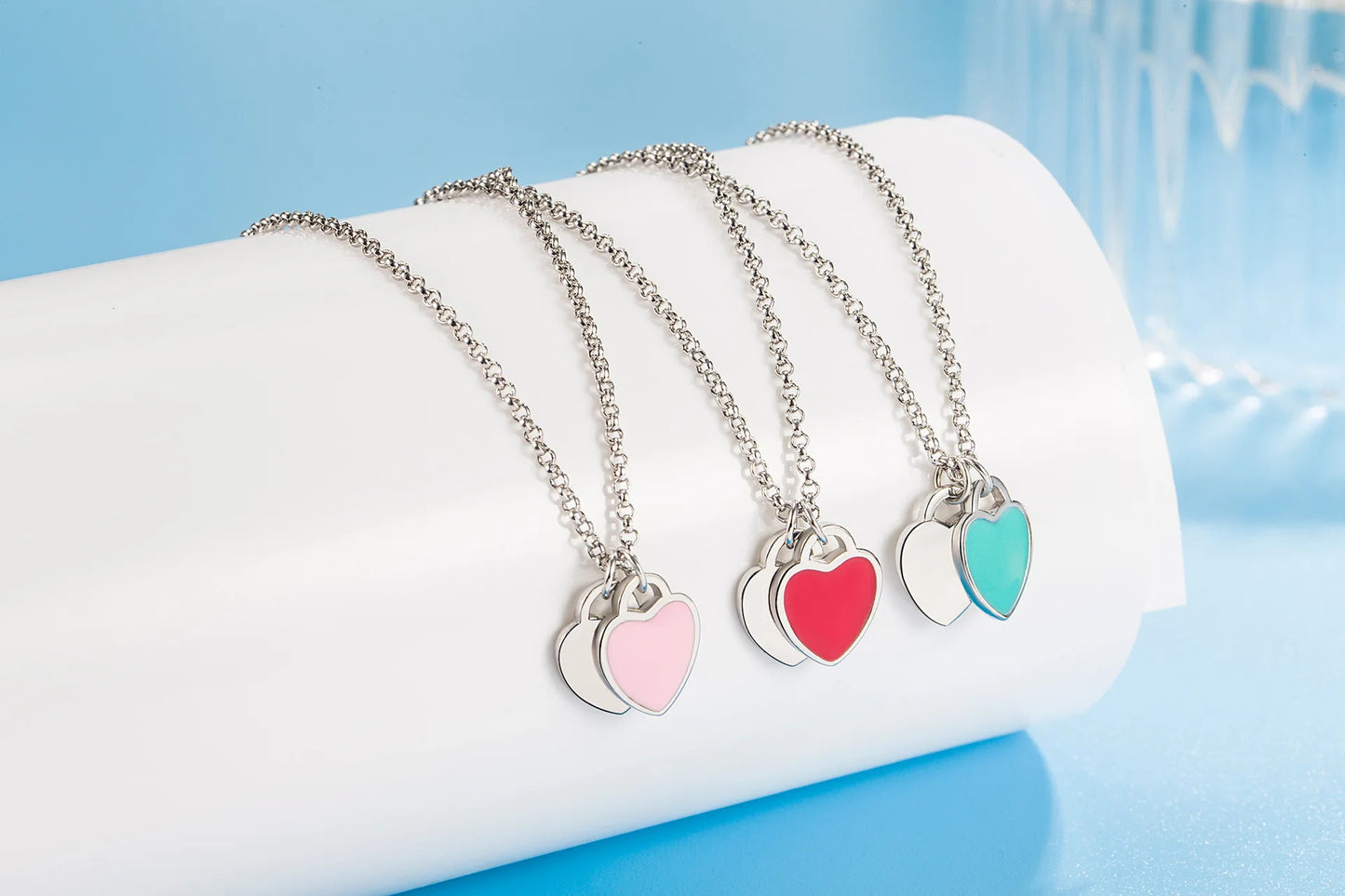 Designer 925 Silver Jewelry Necklace Woman Retro Heart-Shaped Enamel For Girls Cute Silver Bead Birthday Gift