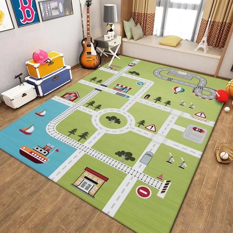Thickened Flannel Carpet Living Room Children's Bedroom Decoration Floor Rug Cartoon Road Play Mat Soft Tatami Carpets Non-slip