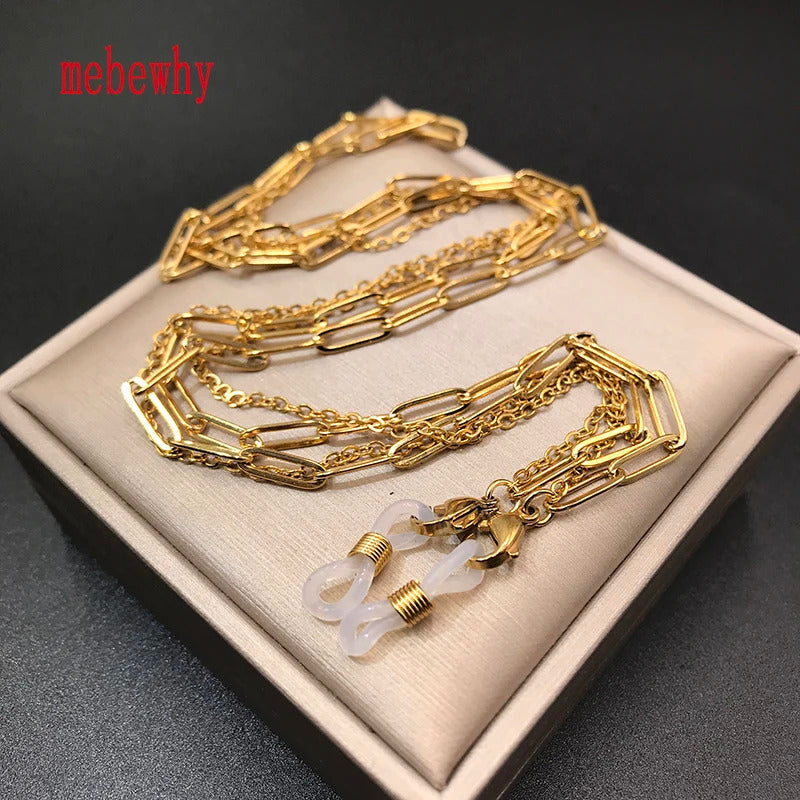 Simple Original Stainless Steel Sunglasses Two Combination Mask Glasses Chain for Women's Men's Eyewear Cord Strap Jewelry Gift