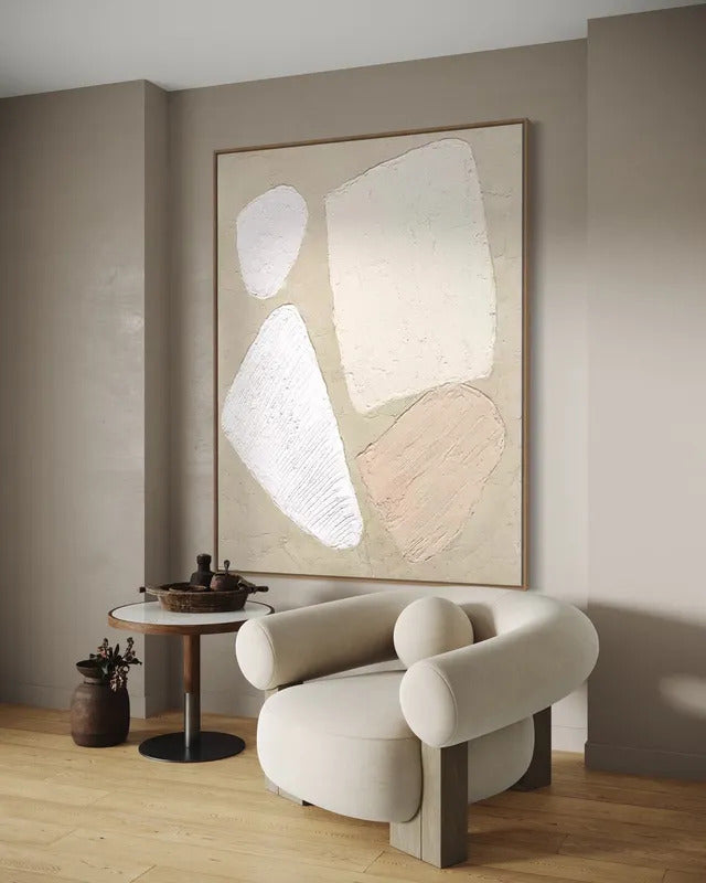 Large Abstract Wall Art Beige and White Painting Abstract Handmade Painting Living Room Home Decor Minimalist Contemporary Art