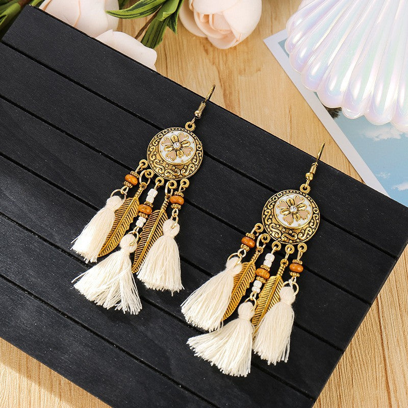 New Design Ethnic Style Earrings Unique Retro Temperament Yunnan Guizhou Sichuan Tibetan Versatile Fashion Women's Tassel Earrings