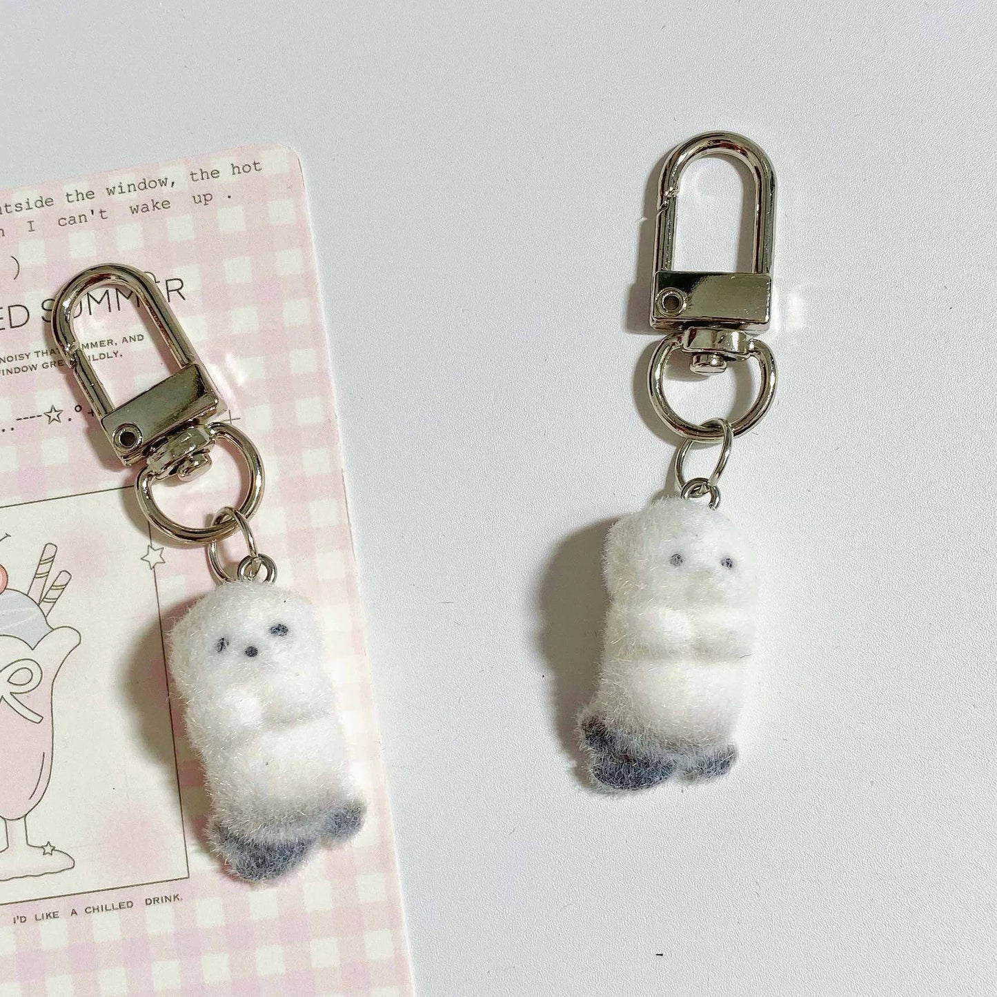 Ins Style Cute Seal Shape 3D Keychain Phone Charms Strap Kawaii Plush Flocking Pendant for Airpods Schoolbag