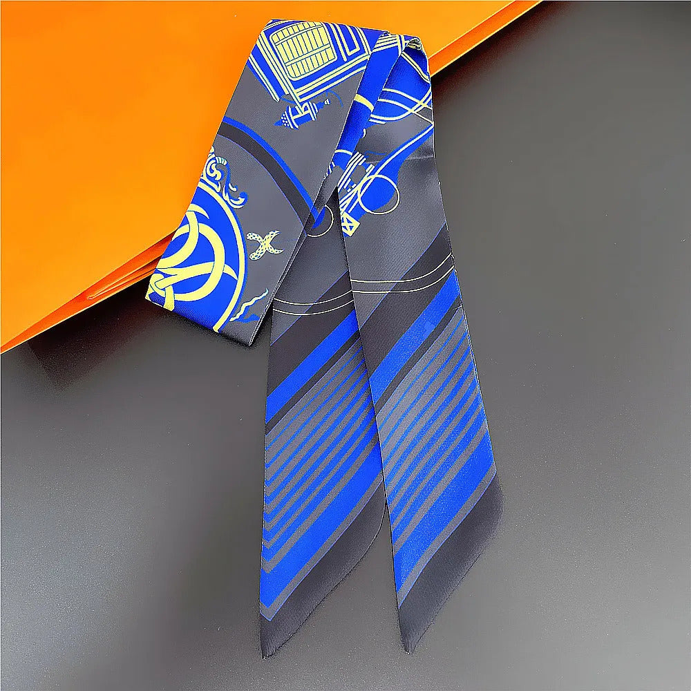 Fashion Women Hair Scarf 2024 New Brand Design Luxury Silk Scarf Fashion Print Headband Skinny Bag Scarves Neckerchief